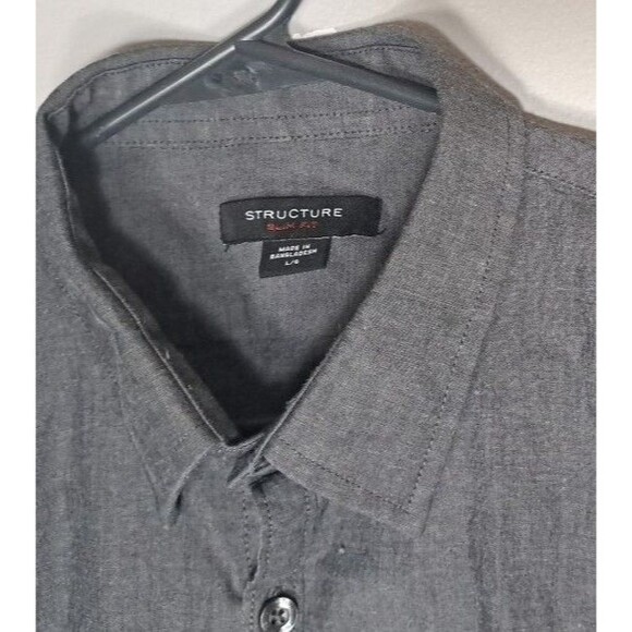 Structure Slim Fit Work Shirt Mens Large Black Button-Up Collared Cotton - Picture 2 of 8